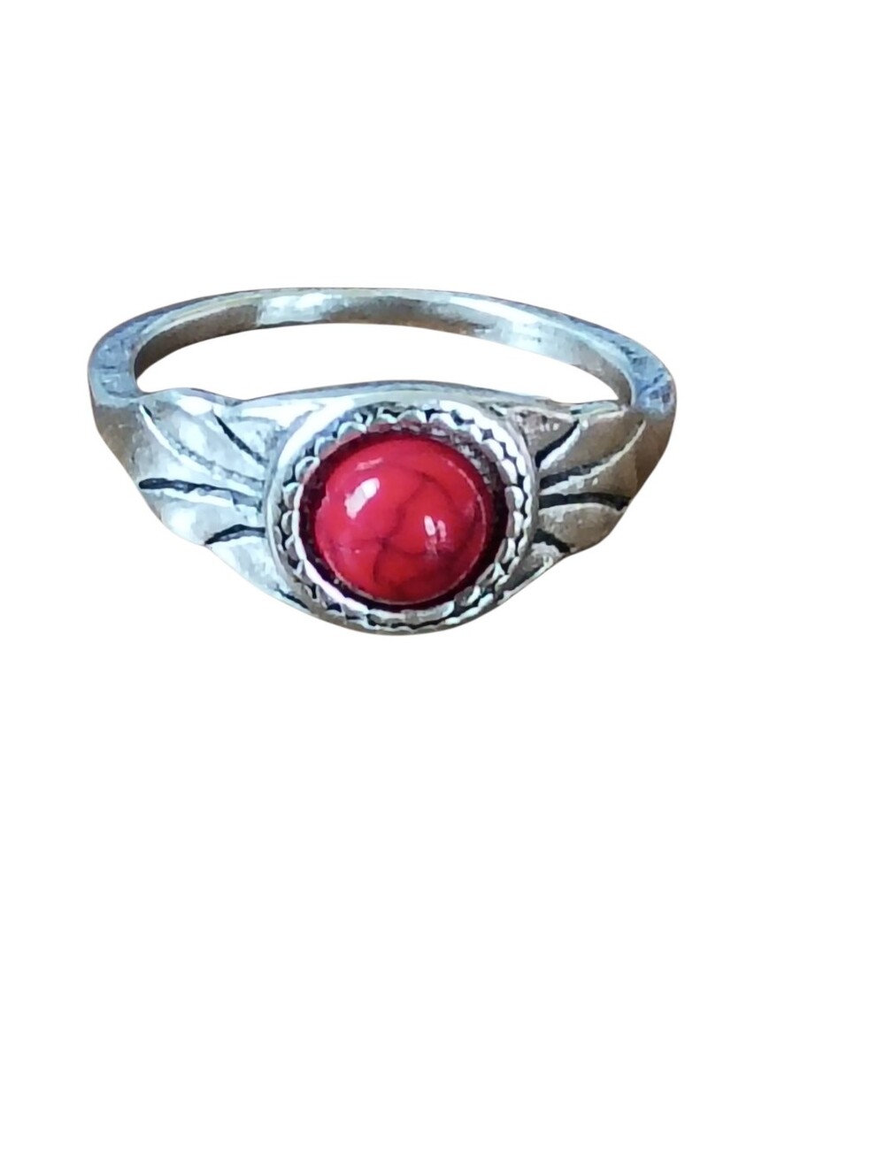 Ring Size 6 Silver Tone Red Stone Women's Ring Fashion Statement Jewelry